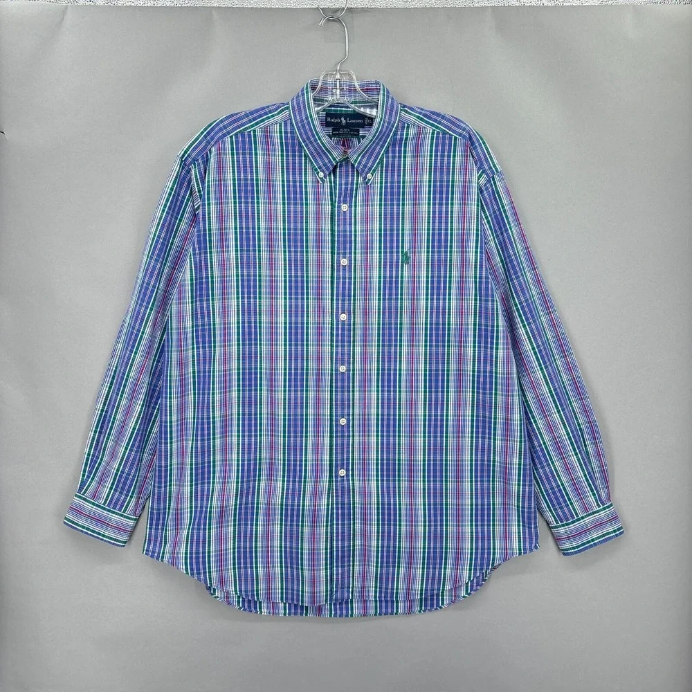 Polo Ralph Lauren Shirt Mens XL‎ Blue Pink Plaid Button Up Tartan Blake Vintage